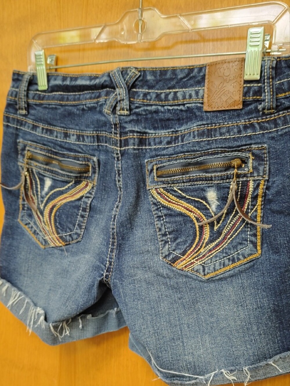 Ariya Dark Blue Low Rise Distressed Rolled-Hem Denim Shorts - Picture 11 of 13